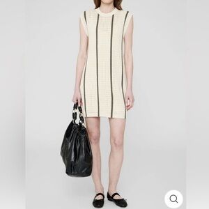 NWT Anine Bing Lanie Knit Mini Dress Sleeveless Cream Green Size L